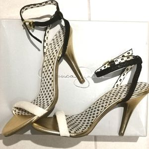 NIB  37.5 Jessica Simpson golden heels sandals